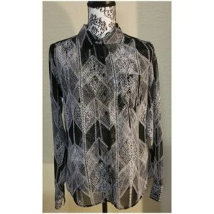 Guess Blk & Tan Sheer Long Sleeve Button Down